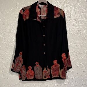 Black/red/tan Silk Women's Blouse